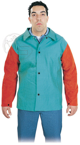 30" FR Treated Cotton Welding Jacket w/ Leather Sleeves